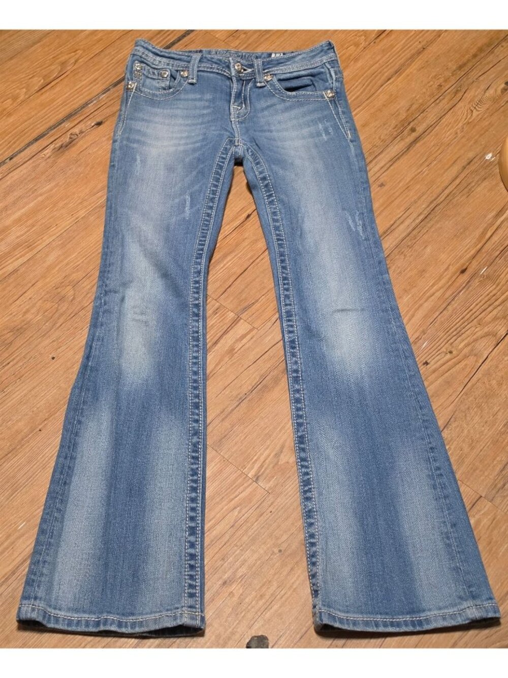 Miss Me Girls Bootcut Jeans SZ 12 JK5365B2 Medium Wash Rhinestone Bling M Pocket
